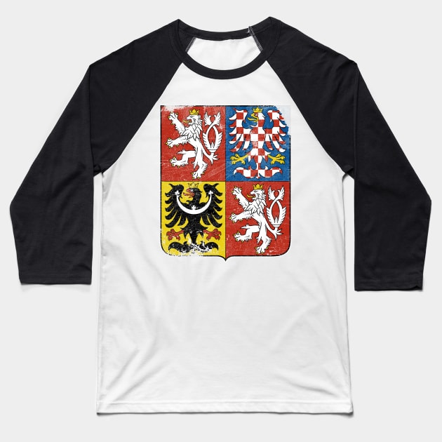 Vintage/Distressed-Style Czech Republic Crest Baseball T-Shirt by DankFutura